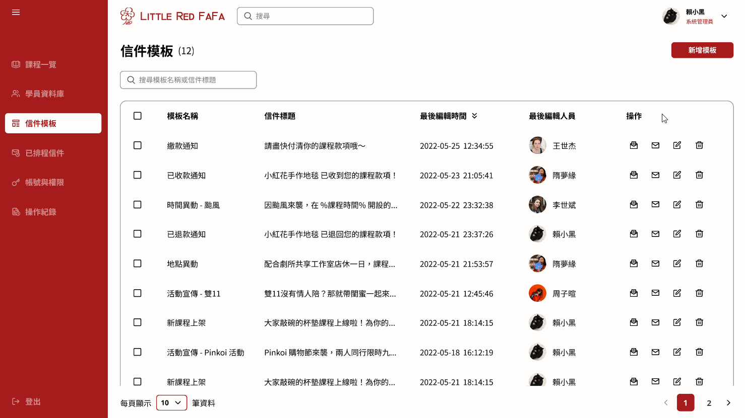 「小紅花手作地毯 ─ 會員 / 課程管理系統」簡單建立信件模板，透過測試信確認是否能成功寄送